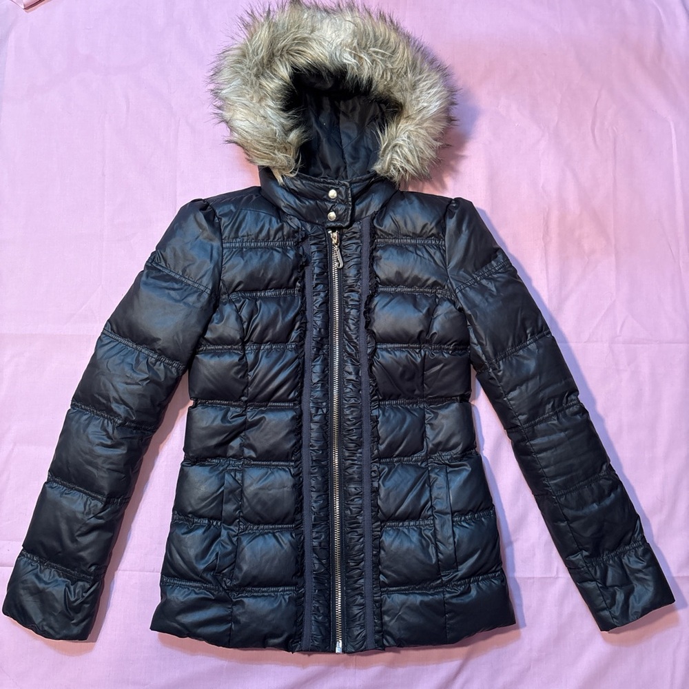 Juicy couture Women's Black Puffer Jacket with Faux Fur Hood